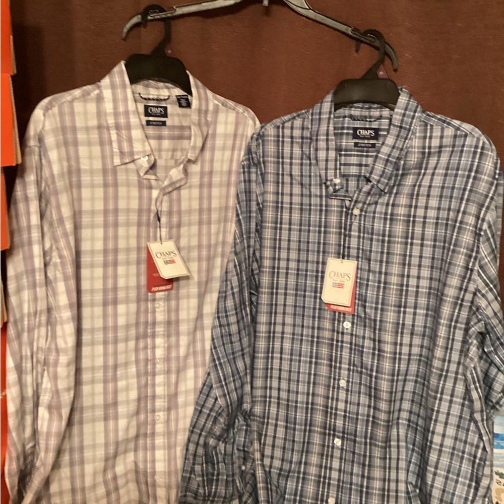 Chaps Men's Plaid Button-Down Shirts - White and Navy